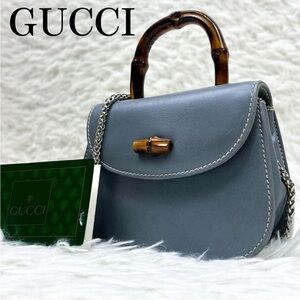 Gucci Blue Leather Mini Bag with Bamboo Handle